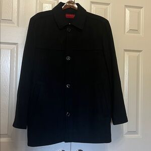 Mantoni Wool/ Cashmere Black Button-Up Pea Coat Sz 42 R Made in Italy